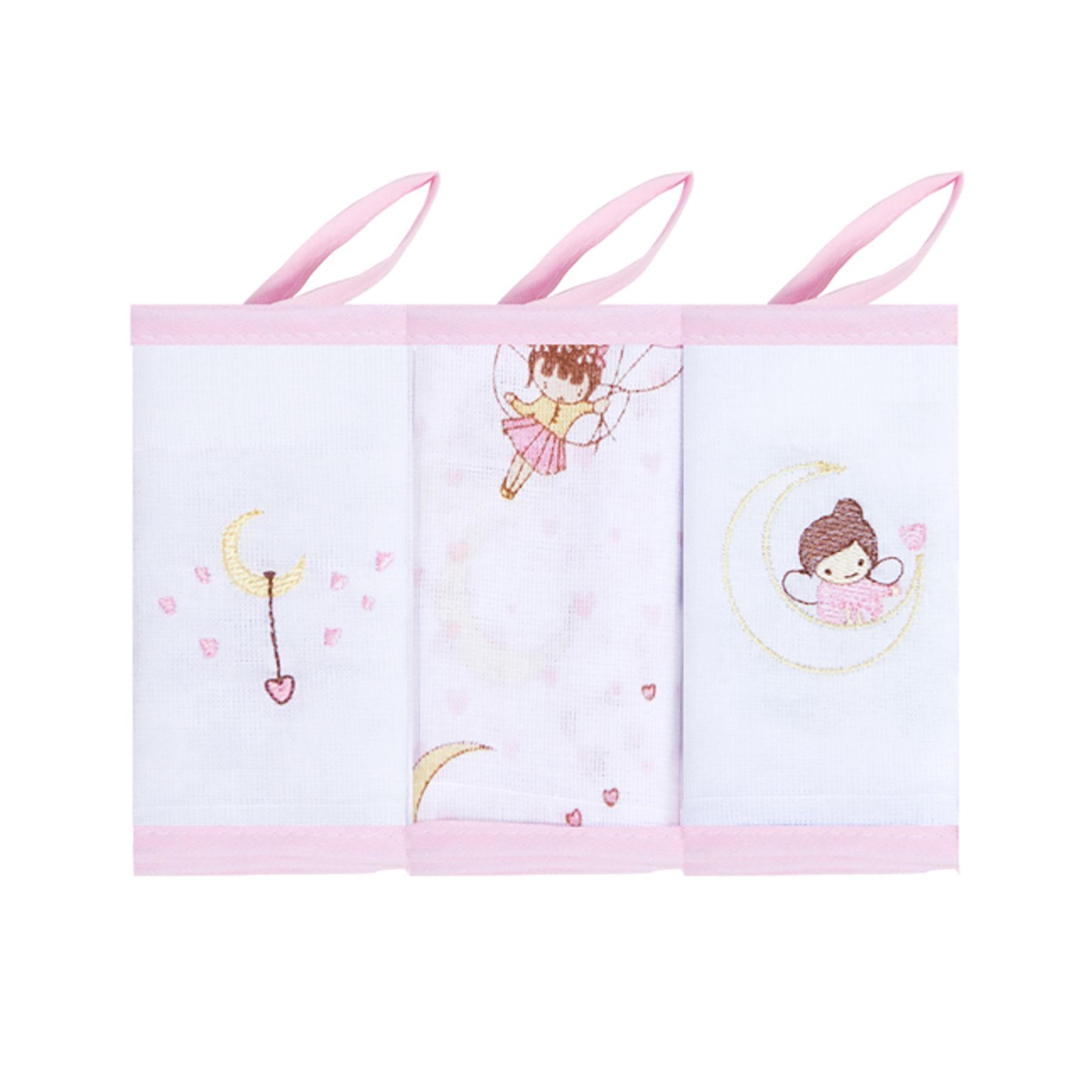 Kit De Babetes Com Prendedor De Chupetas Fada Branco e Rosa Bebê - 3 Unidades