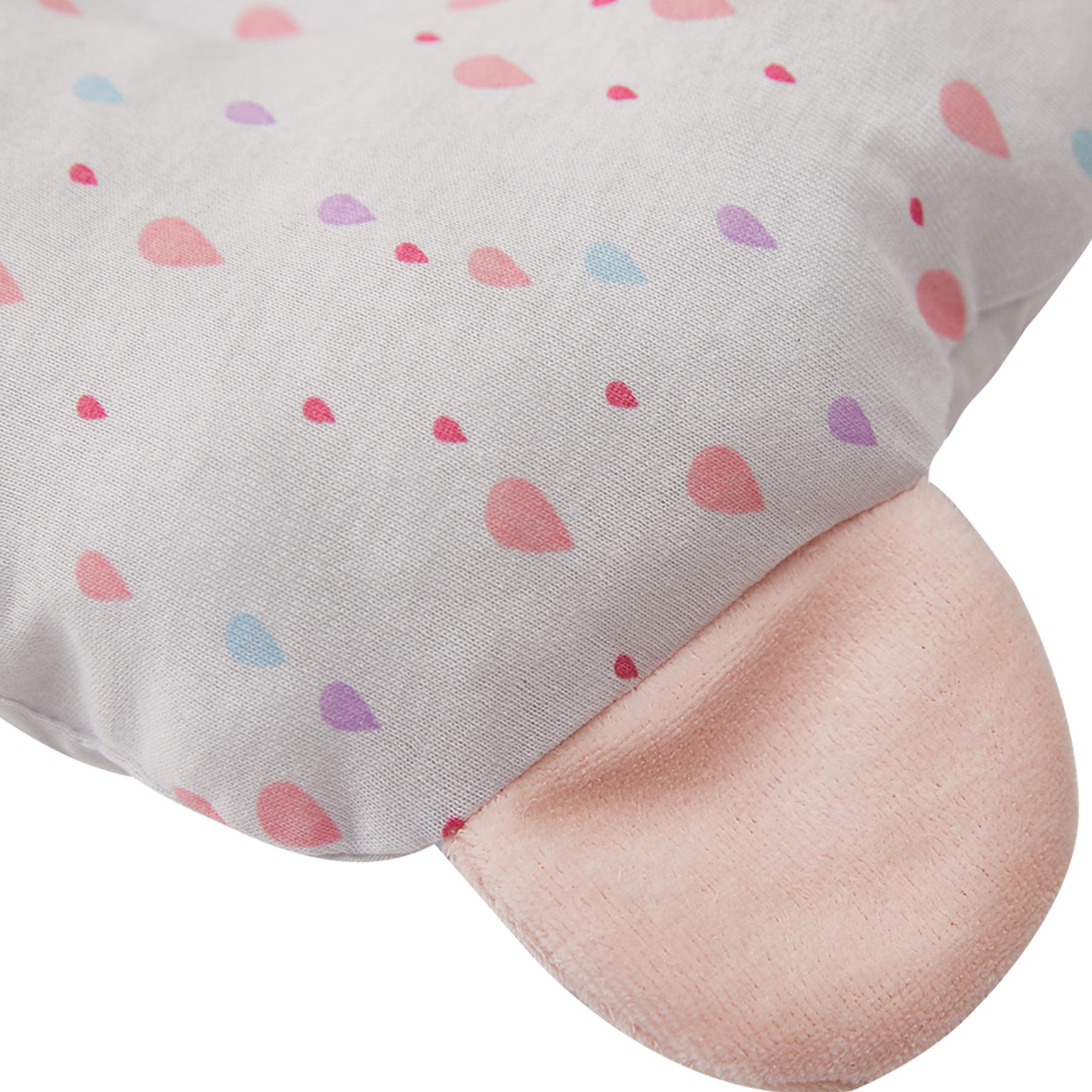 Travesseiro Anatômico Com Orelhinhas Em Malha Gotas Branco e Rosa Bebê