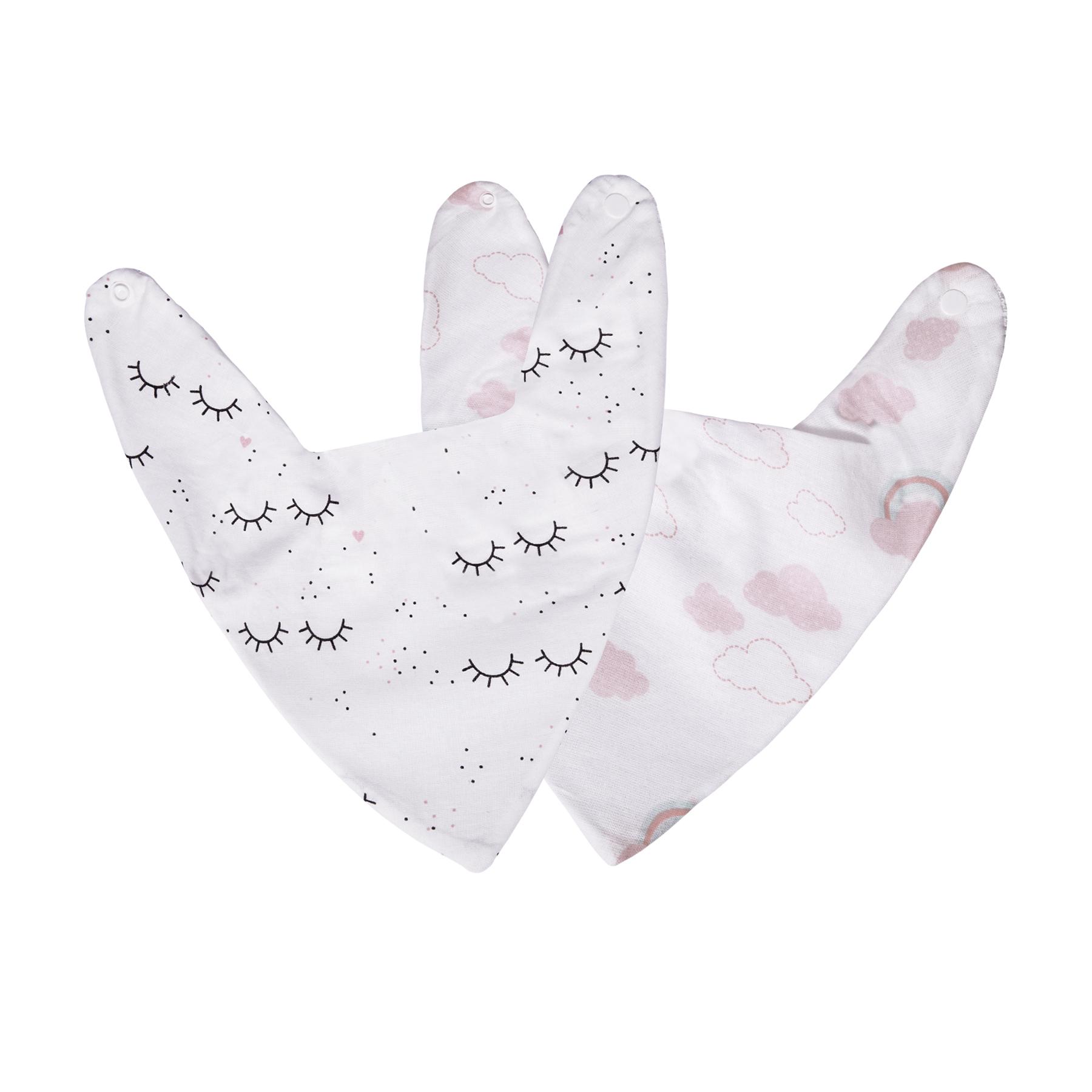 Kit De Babadores Bandana Estampados Branco e Rosa Claro - 2 Unidades