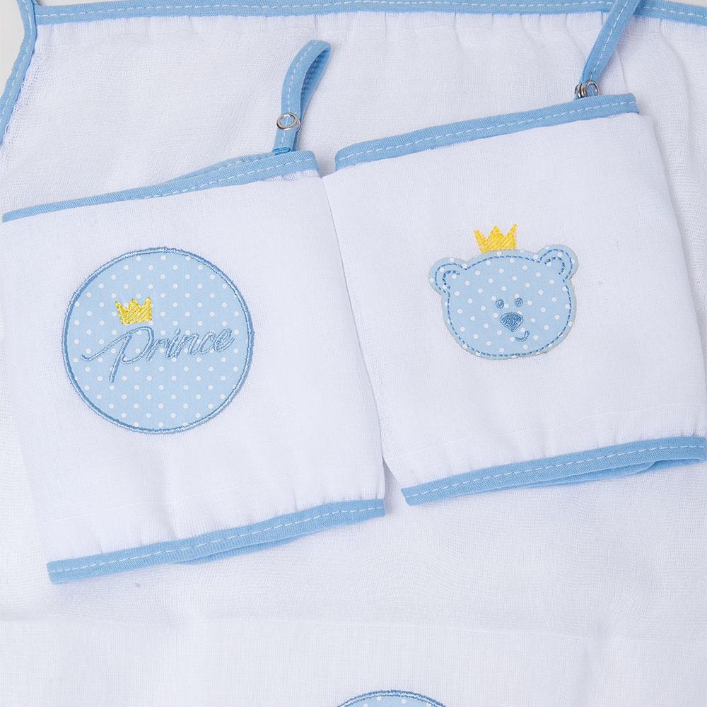 Jogo De Babetes Com Prendedor De Chupeta Prince Branco e Azul - 3 Unidades