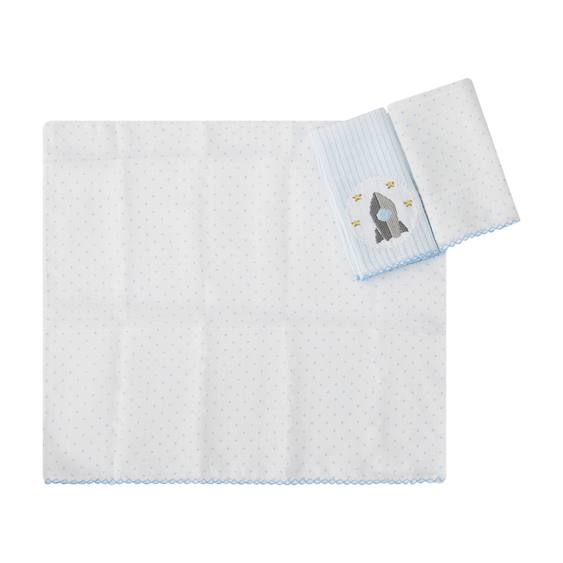 Jogo De Paninhos De Boca Poá e Foguete Branco e Azul - 3 Unidades