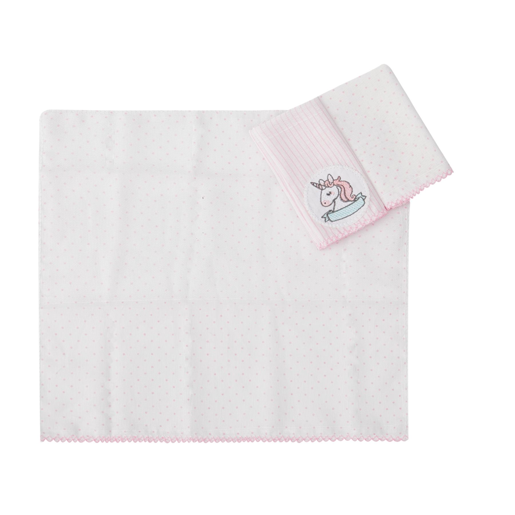 Jogo De Paninhos De Boca Poá e Unicórnio Branco e Rosa Claro - 3 Unidades