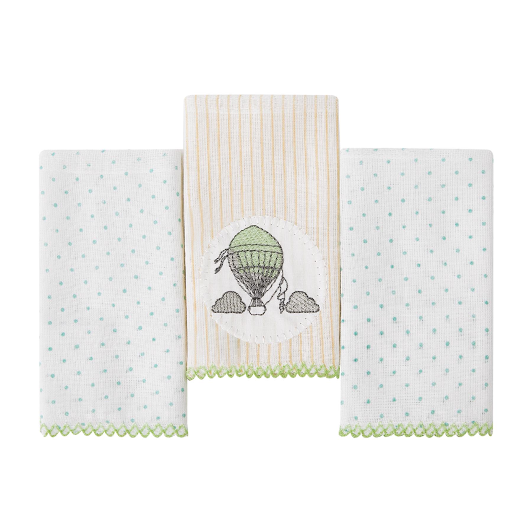 Jogo De Paninhos De Boca Poá e Balão Branco e Verde - 3 Unidades