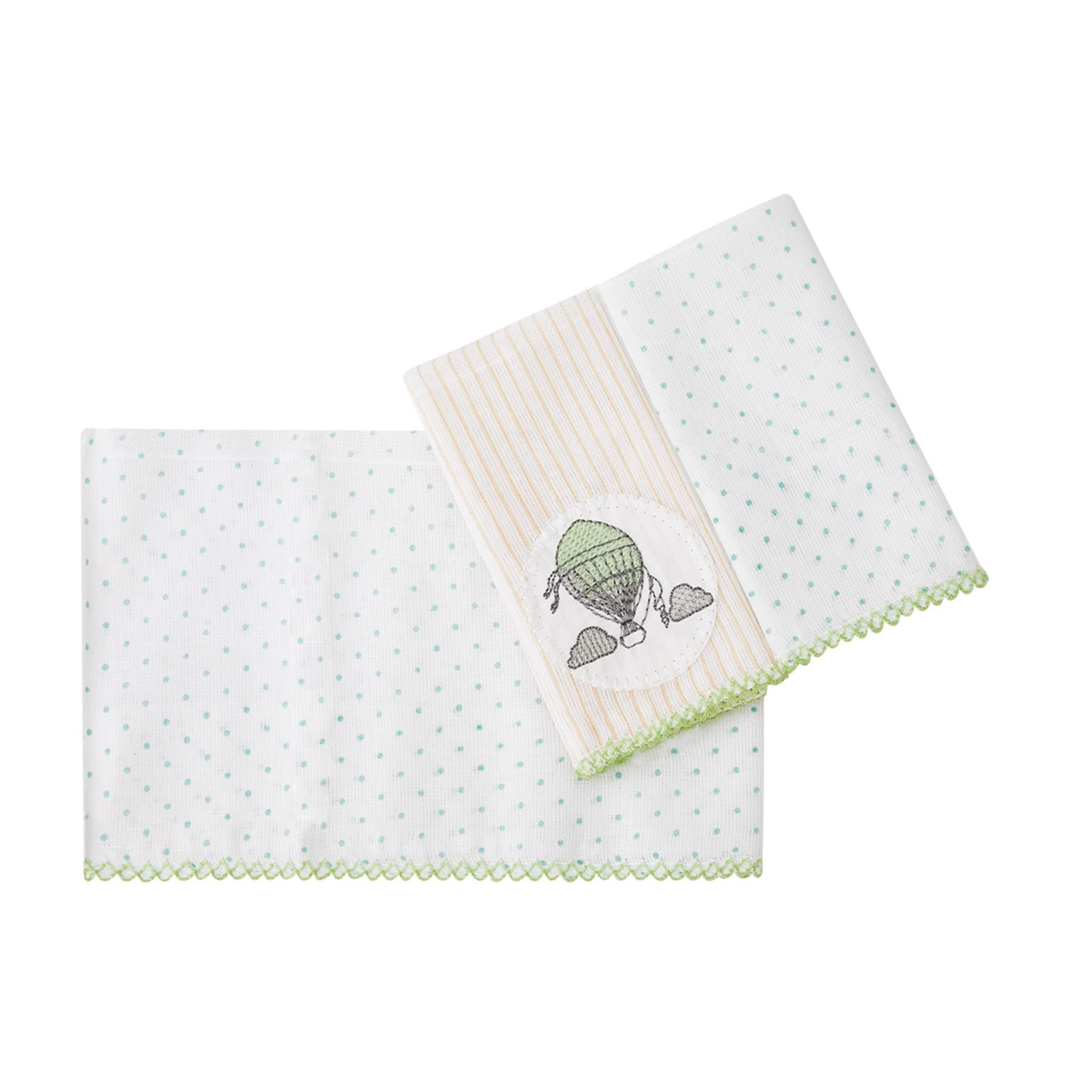 Jogo De Paninhos De Boca Poá e Balão Branco e Verde - 3 Unidades