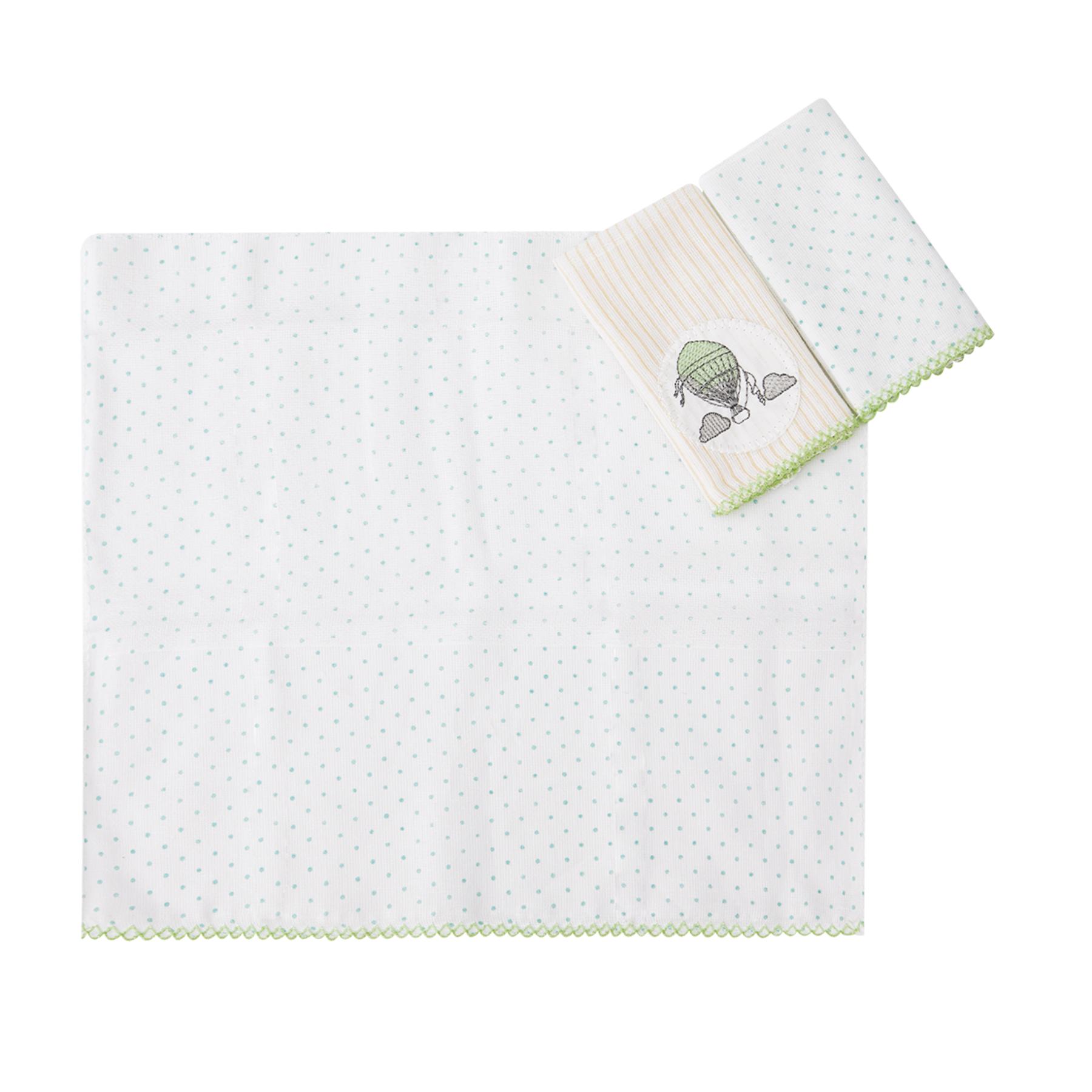 Jogo De Paninhos De Boca Poá e Balão Branco e Verde - 3 Unidades