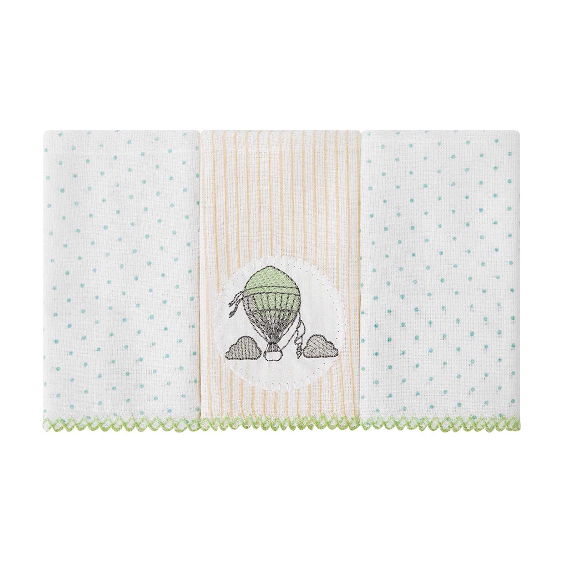 Jogo De Paninhos De Boca Poá e Balão Branco e Verde - 3 Unidades