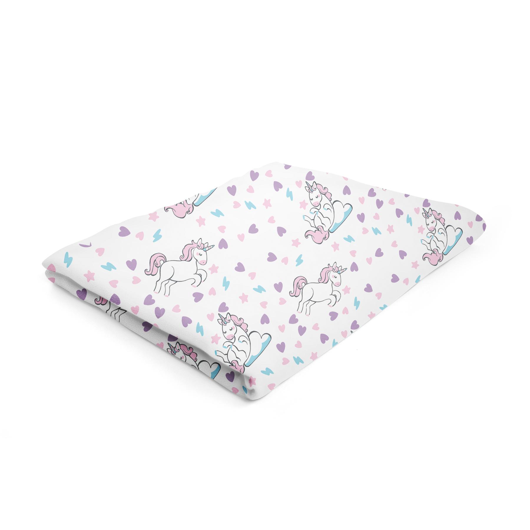 Lençol Com Elástico Padrão Americano Unicórnios Branco e Roxo