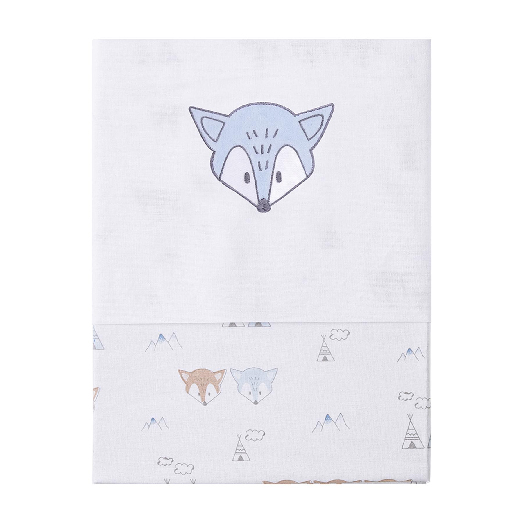 Jogo De Berço Padrão Americano Raposas Branco e Azul Claro - 3 Peças