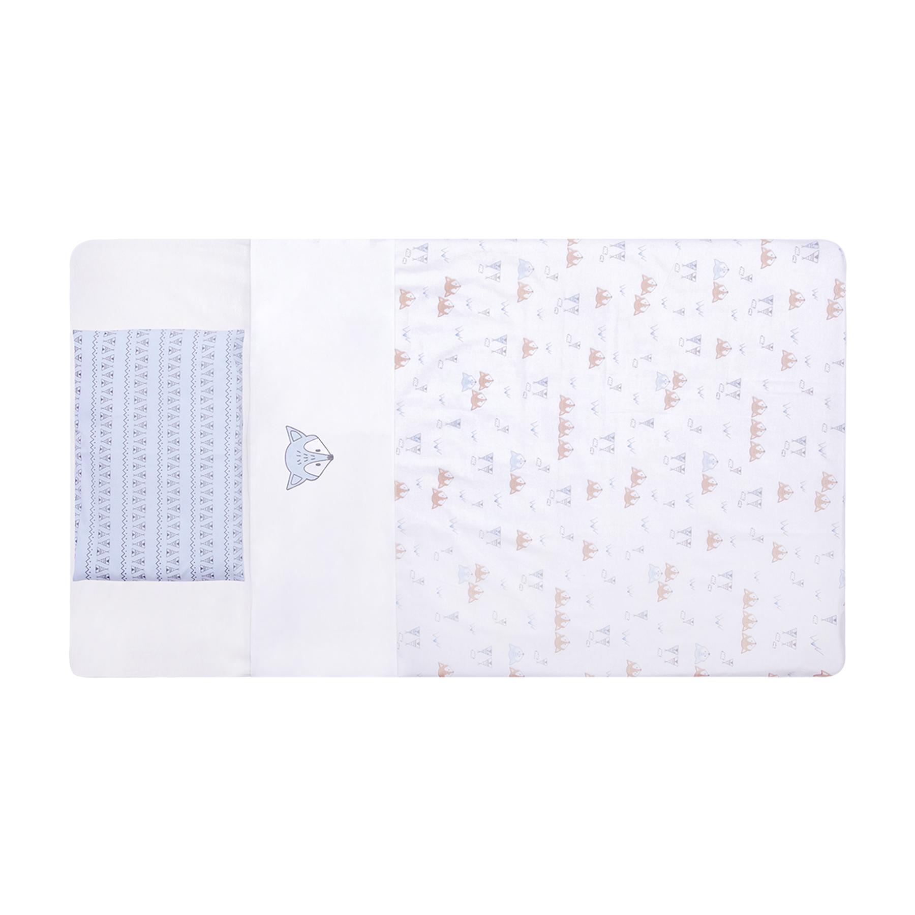 Jogo De Berço Padrão Americano Raposas Branco e Azul Claro - 3 Peças