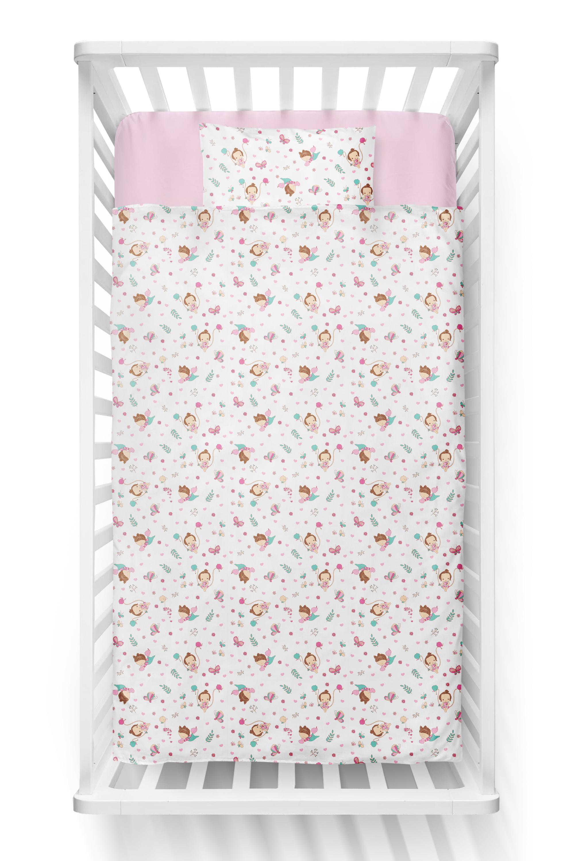 Jogo De Berço Padrão Americano Menina Branco e Rosa Claro - 3 Peças