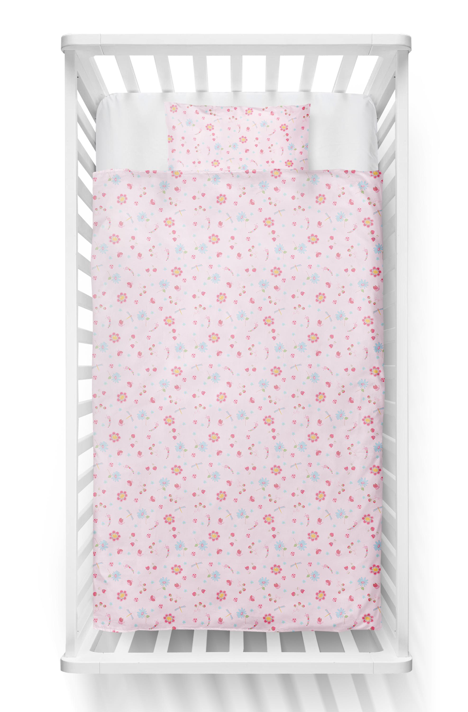 Jogo De Berço Padrão Americano Floral Rosa Claro e Branco - 3 Peças