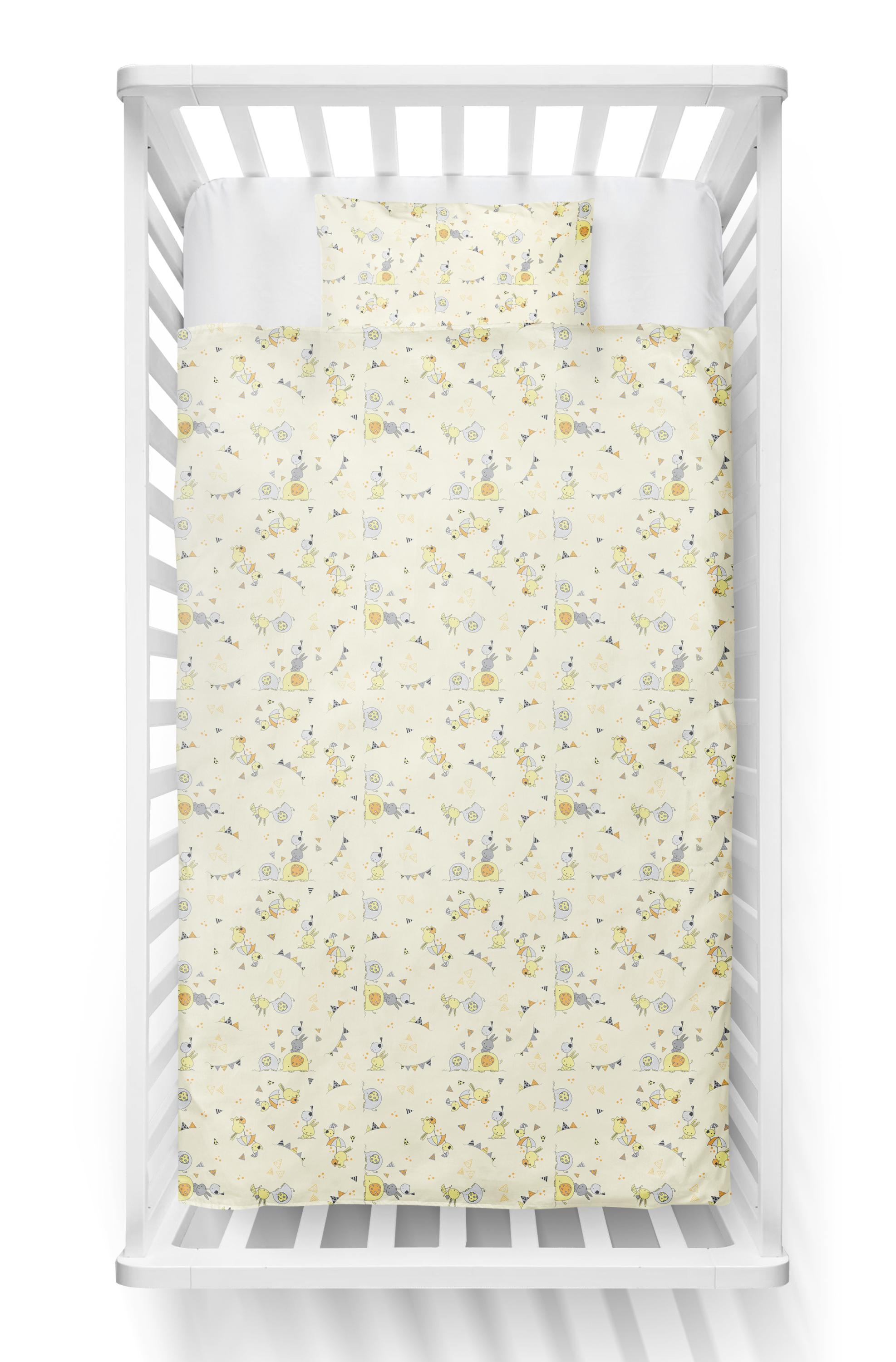 Jogo De Berço Padrão Americano Elefante Amarelo Claro e Branco - 3 Peças