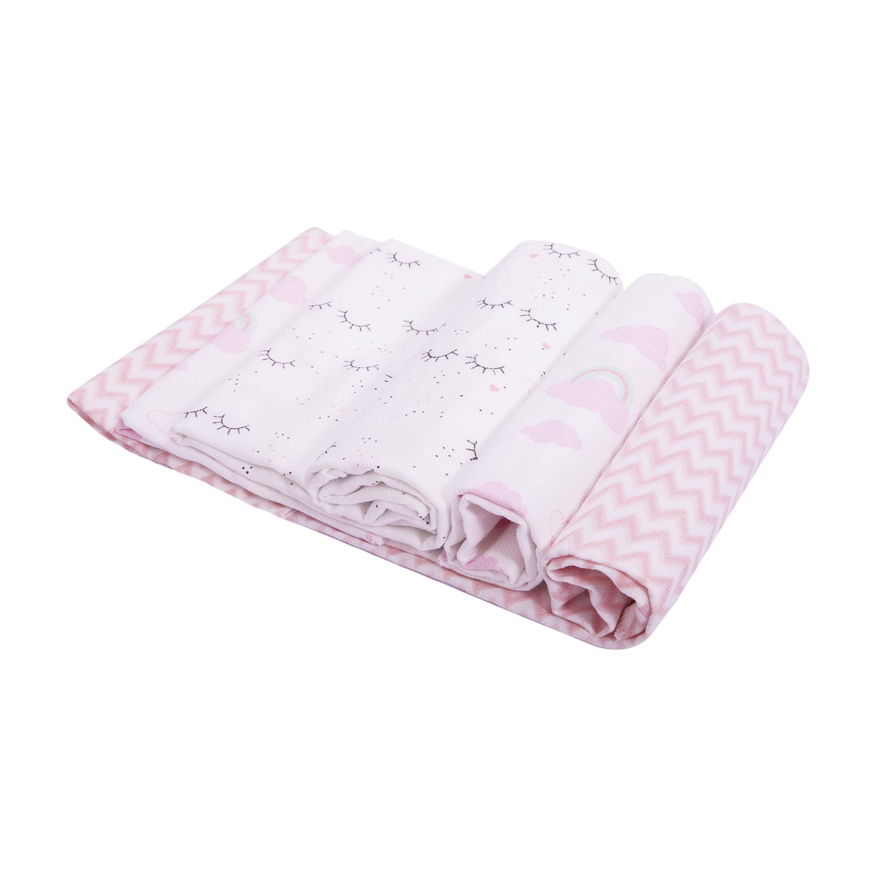 Cueiro Flanelado Estampado Branco e Rosa Claro Cílios- 3 Unidades