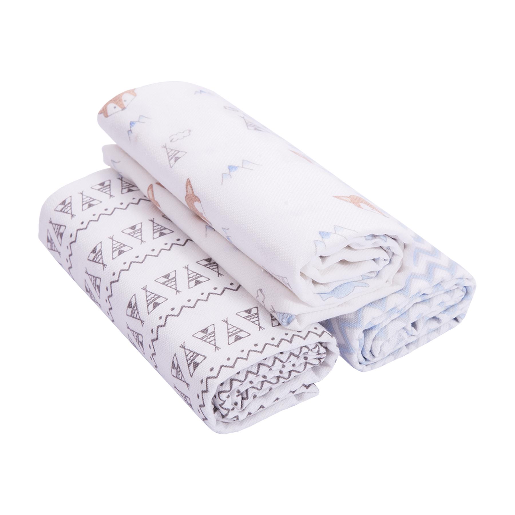 Cueiro Flanelado Estampado Branco e Cinza Raposa - 3 Unidades