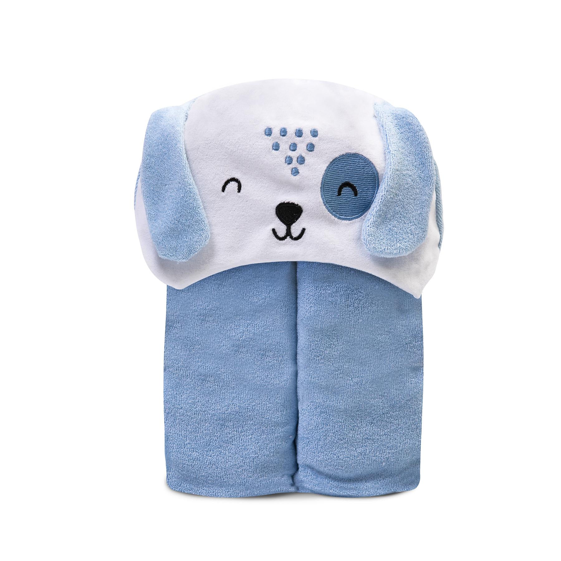 Toalha De Banho Com Capuz Bichus Cachorrinho Azul e Branco