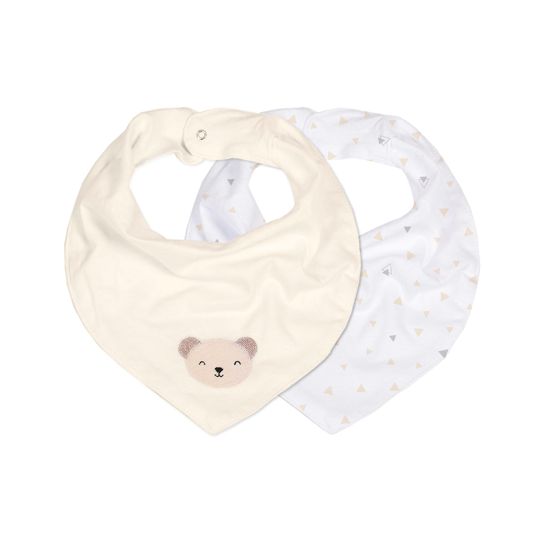 Kit De Babadores Bandana Bichuus Ursinho Bege Claro e Branco - 2 Unidades