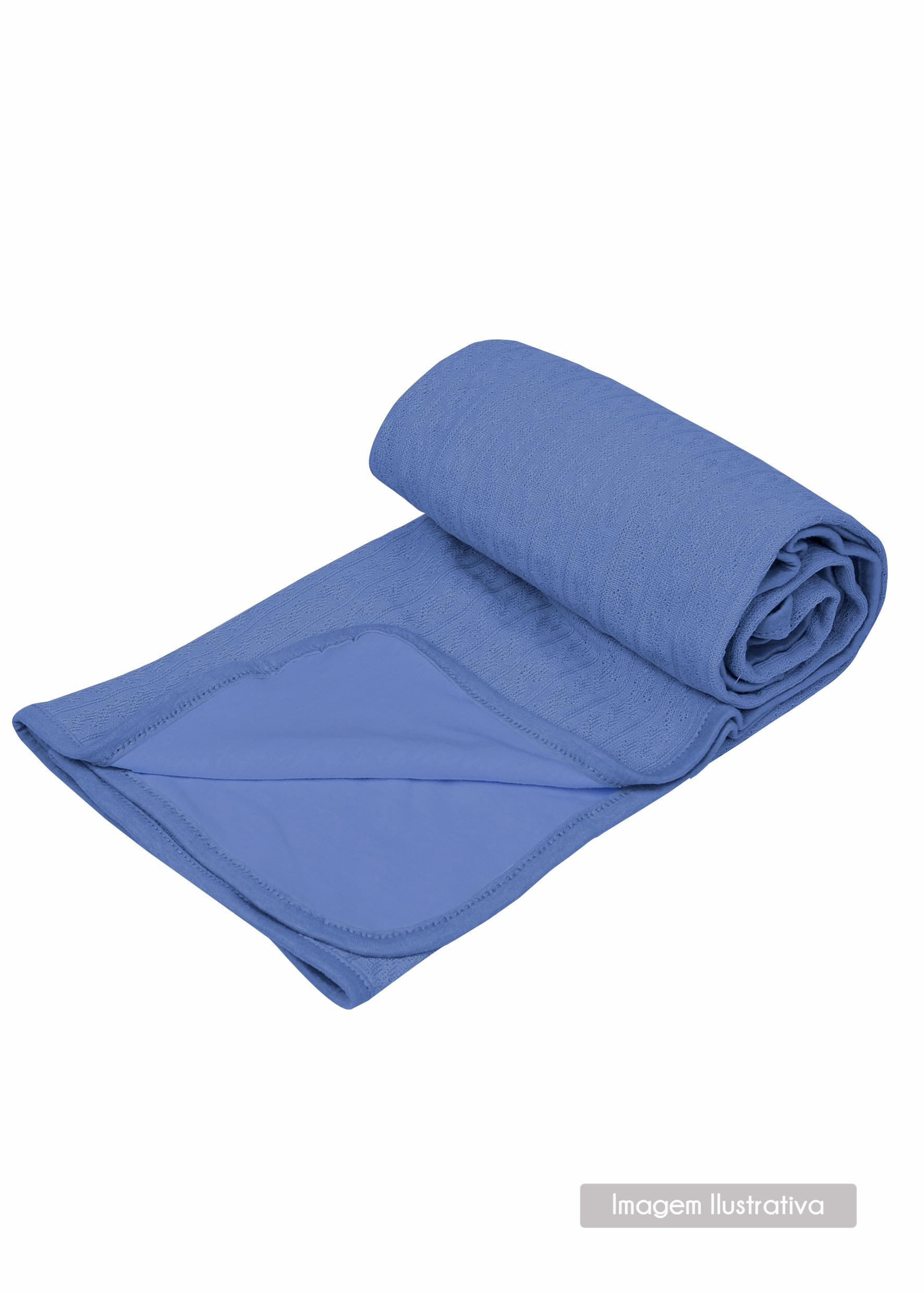 Manta Em Tricô Com Forro De Malha Azul Marinho