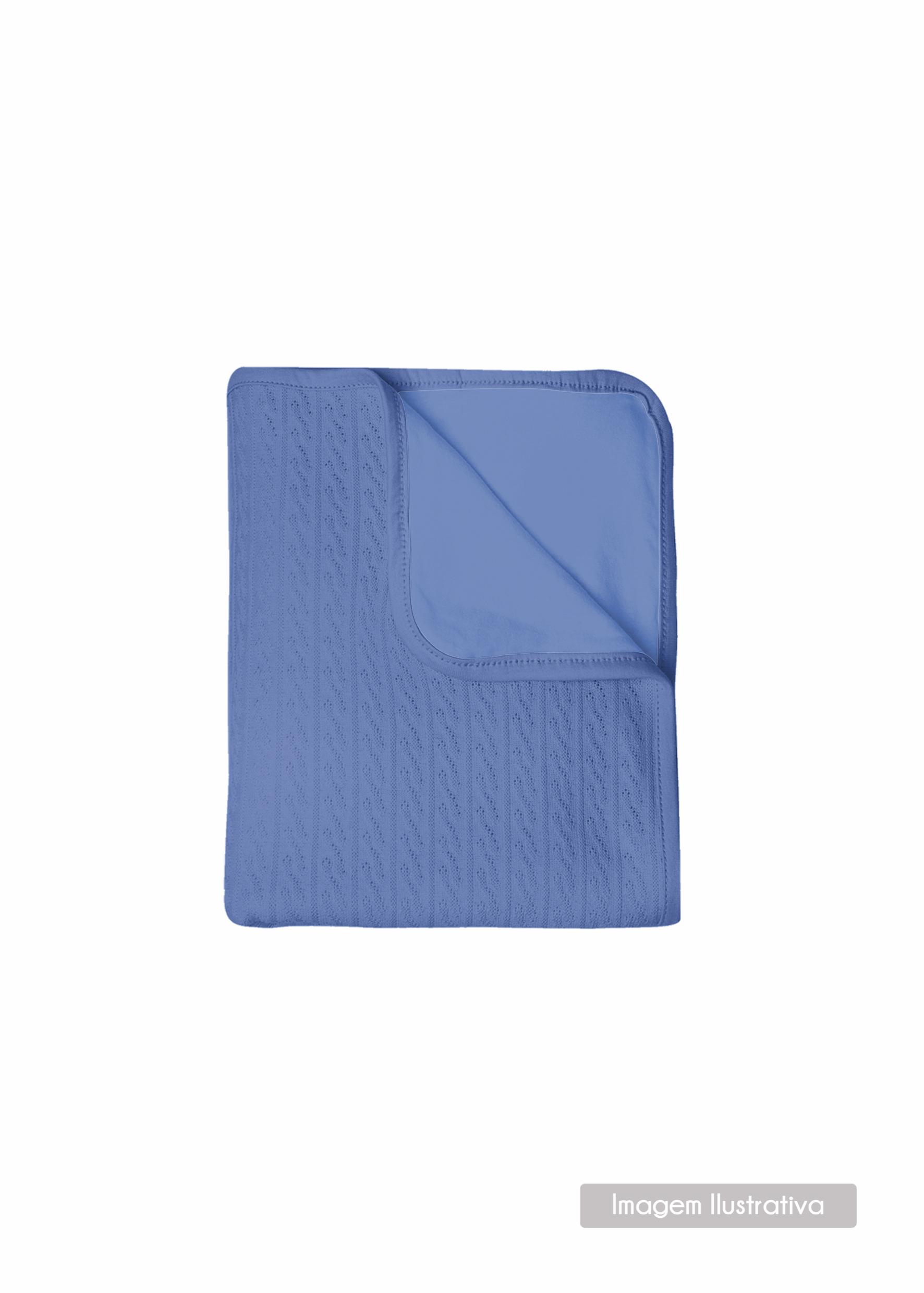 Manta Em Tricô Com Forro De Malha Azul Marinho