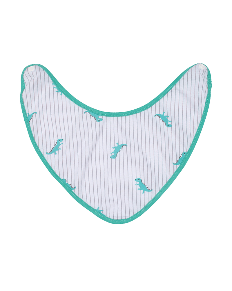 Babador Bandana Listrado Com Dinossauros Branco e Verde