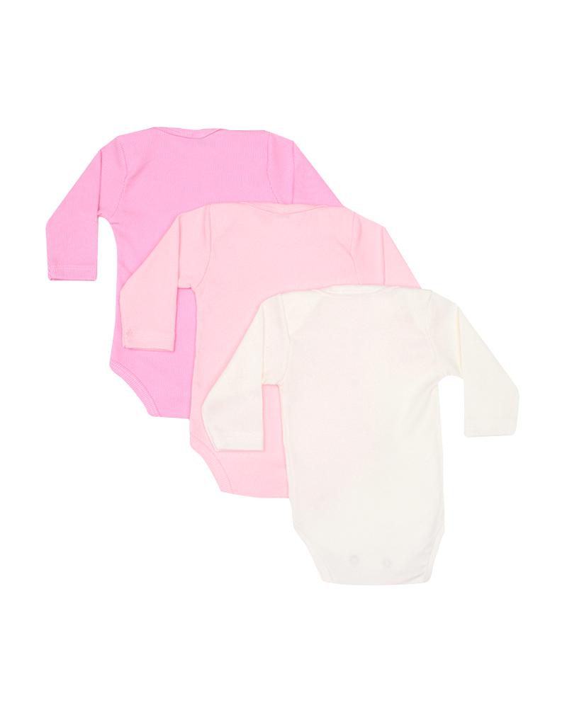 Kit De Bodies Canelado Rosa Chiclete, Rosa e Branco - 3 Unidades