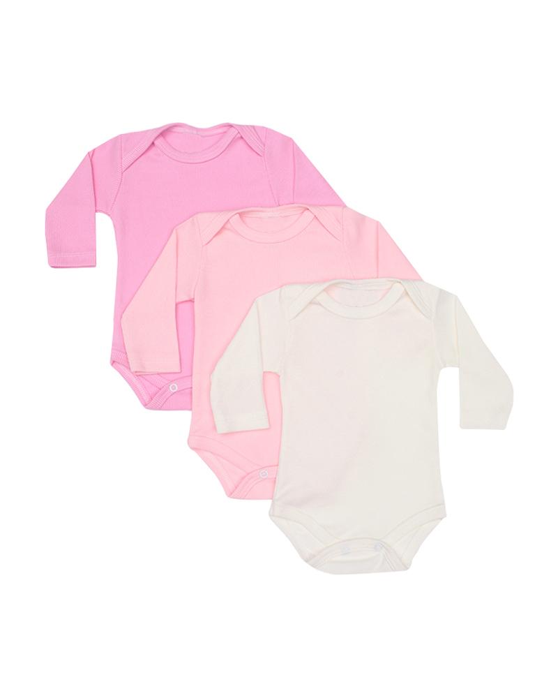 Kit De Bodies Canelado Rosa Chiclete, Rosa e Branco - 3 Unidades
