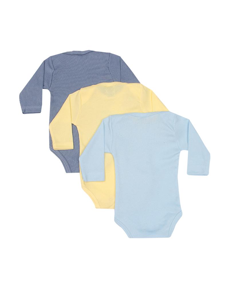 Kit De Bodies Canelado Cinza, Amarelo Claro e Azul Claro - 3 Unidades