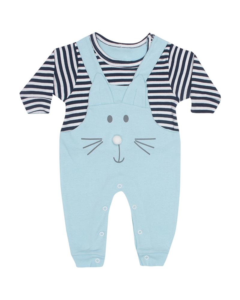 Macacão Jardineira Coelho Azul Bebê e Preto