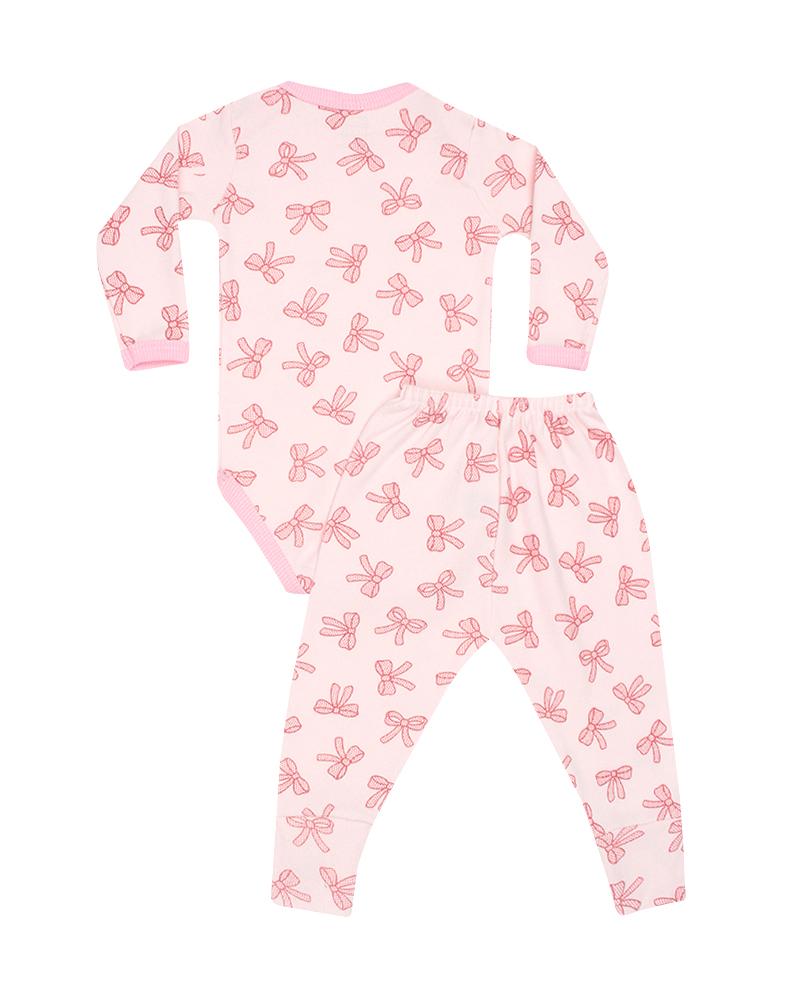 Conjunto De Body e Calça Laços Rosa Claro e Rosa