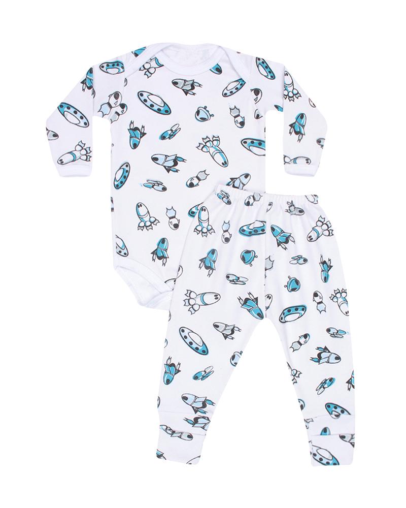 Conjunto De Body e Calça Foguete Branca e Azul