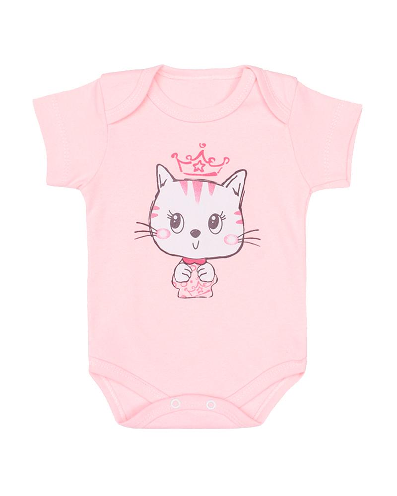 Body Gatinha Rosa Bebê e Branco