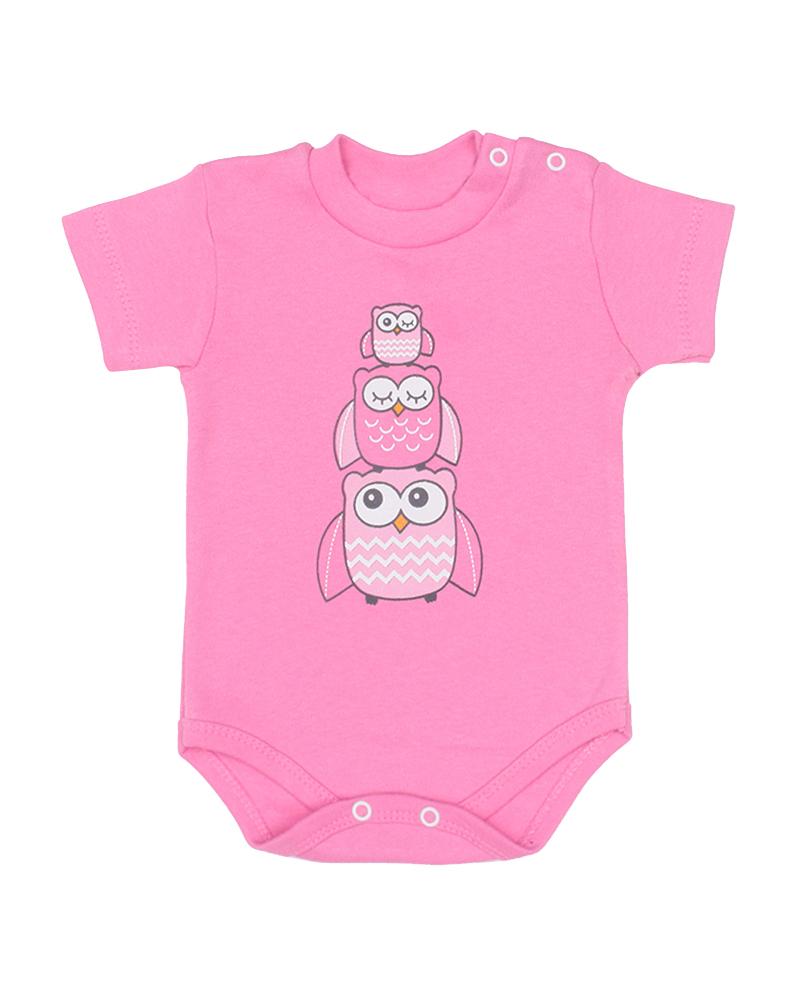 Body Corujas Pink e Rosa Claro