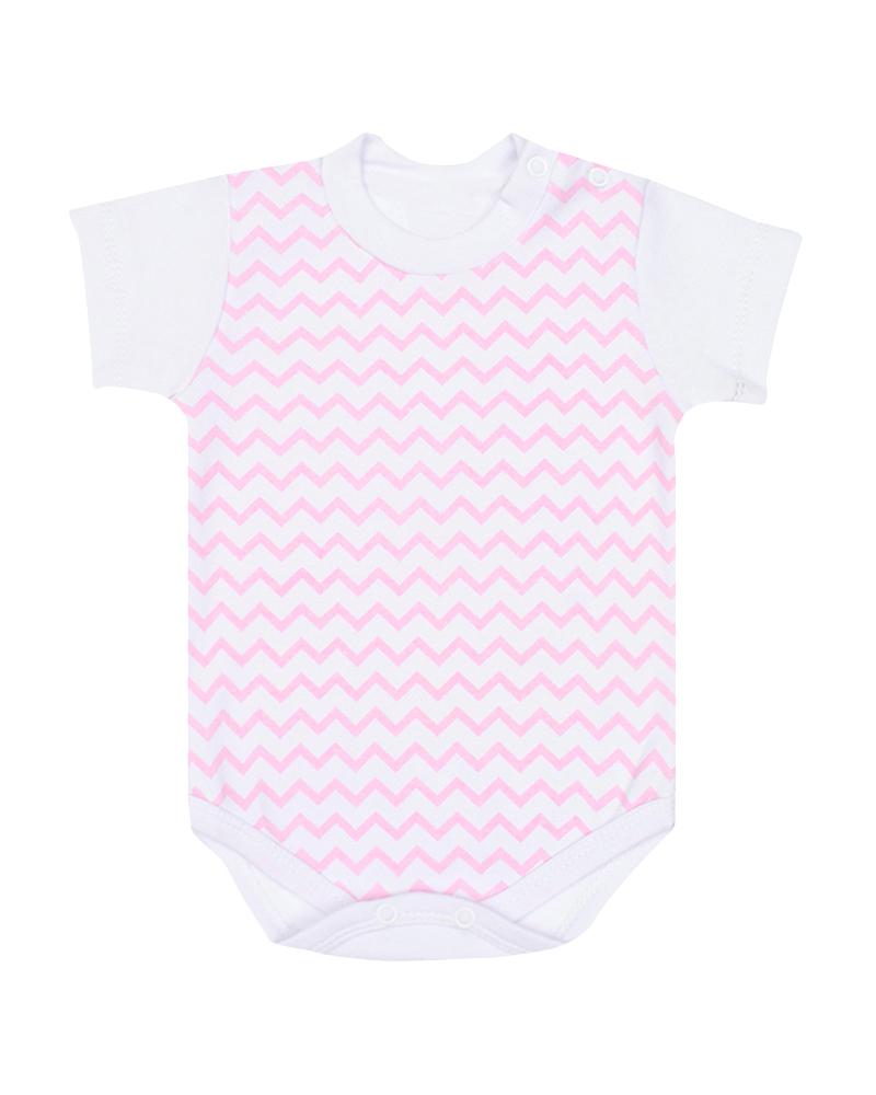 Body Zig Zag Branco e Rosa Claro