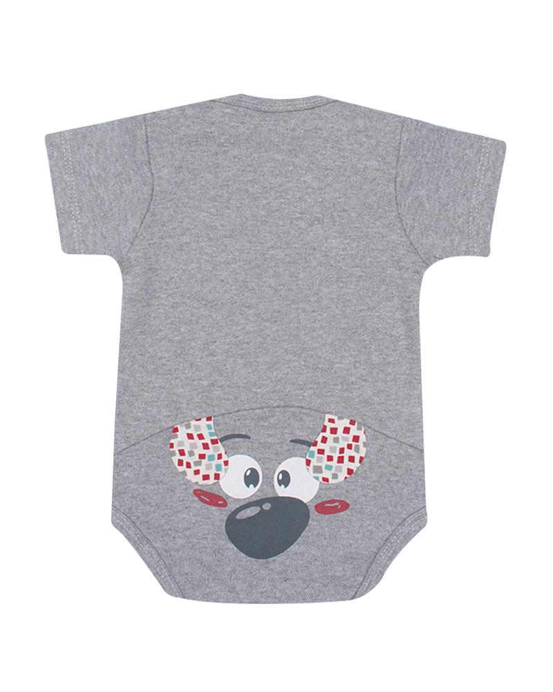 Body Estampa Cachorrinho Cinza e Bordô