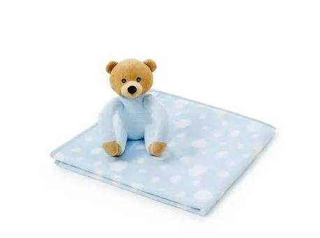 Manta Soft Com Ursinho De Pelúcia Azul Bebê