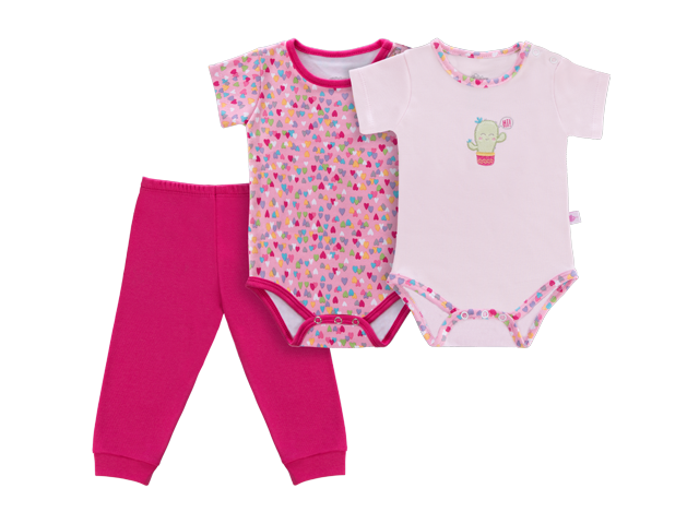 Kit De Bodies e Mijão Corações e Cacto Rosa e Pink - 3 Peças