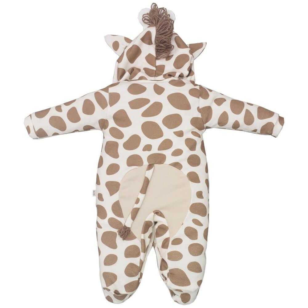 Macacão Em Suedine Girafa Marrom e Branco