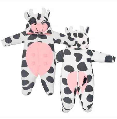 Macacão Em Suedine Vaquinha Preto e Branco