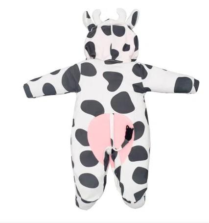 Macacão Em Suedine Vaquinha Preto e Branco