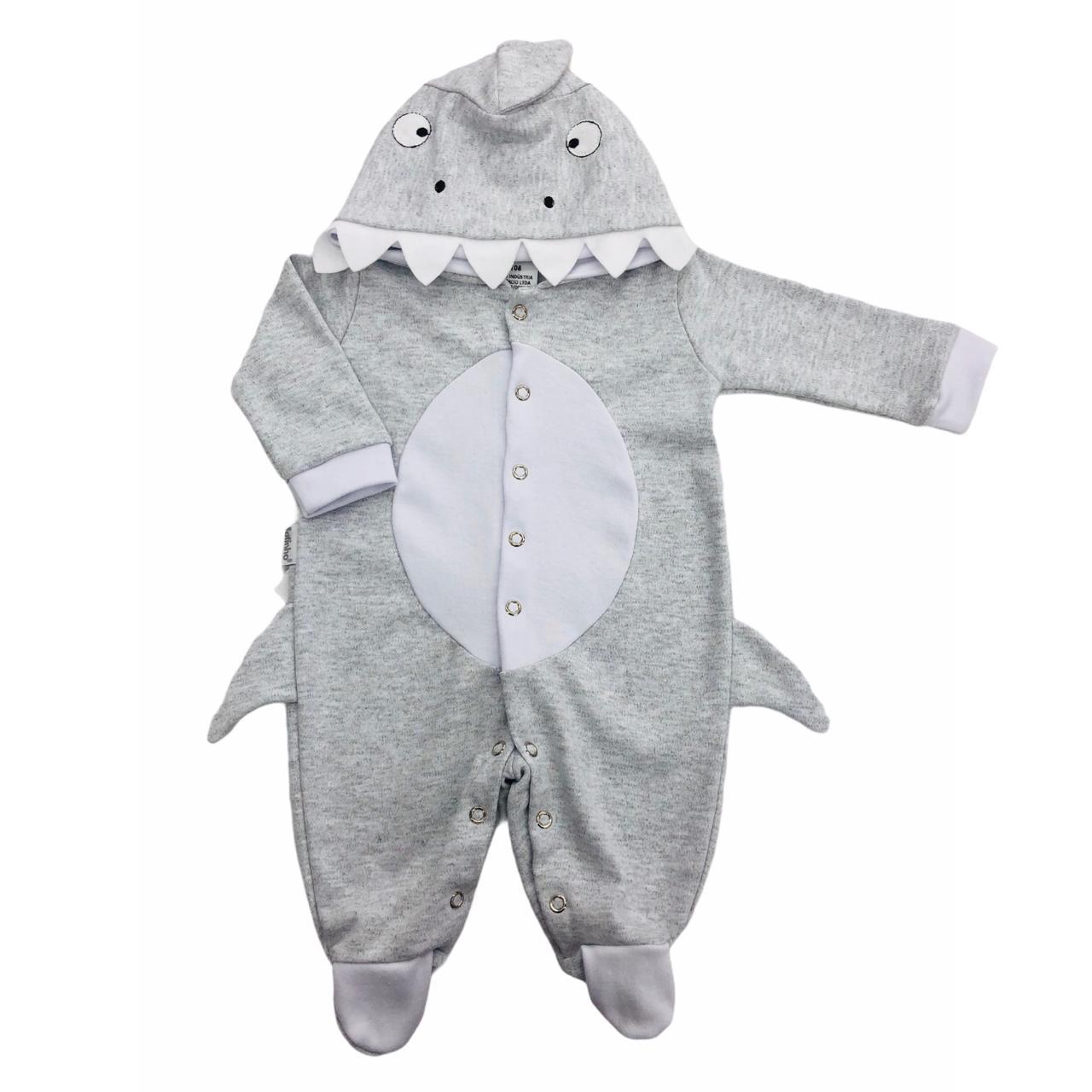 Macacão Tubarão Cinza e Branco