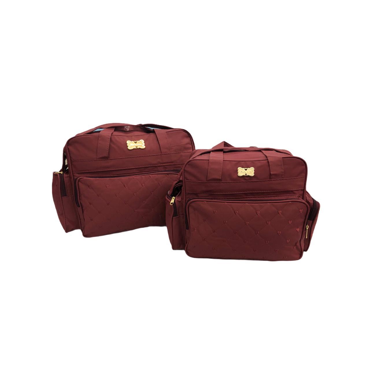 Jogo De Bolsas Bordado Corações Vinho - 2 Unidades