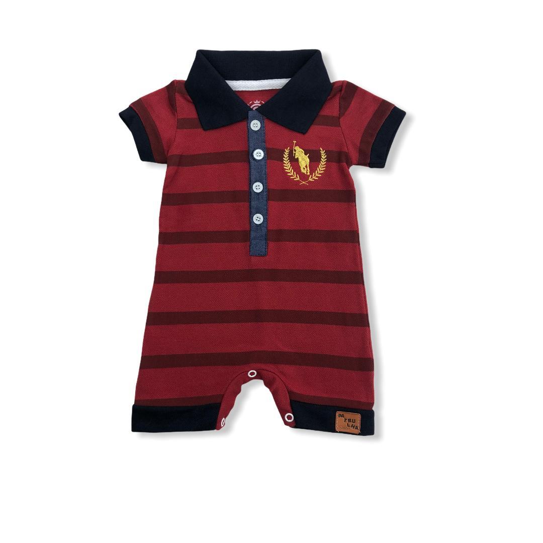 Macaquinho Listrado Vermelho Escuro e Preto