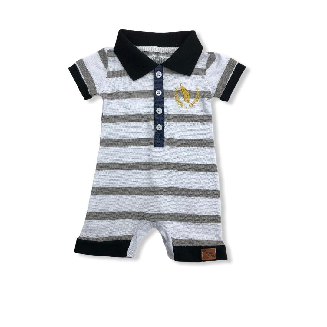 Macaquinho Listrado Branco e Cinza