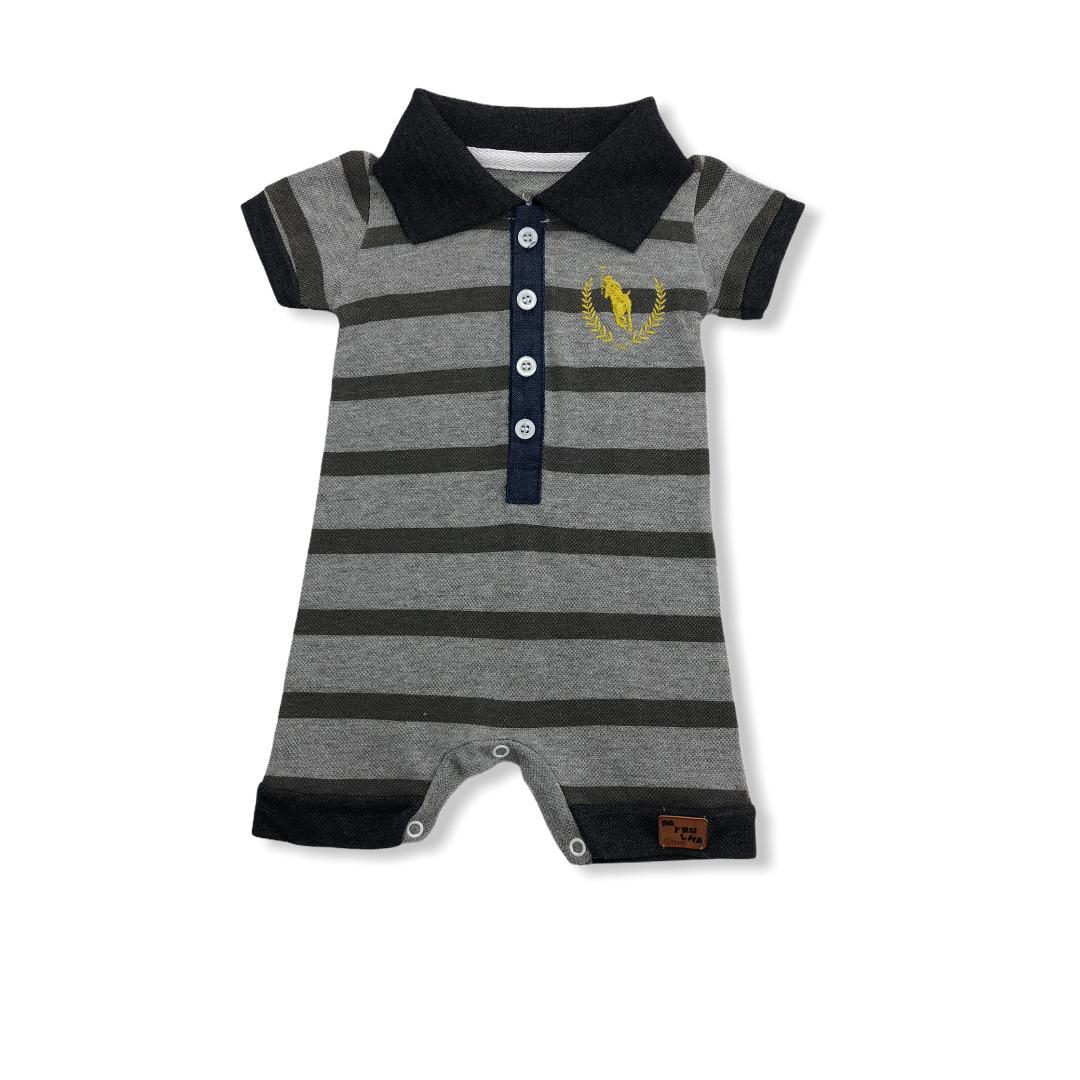 Macaquinho Listrado Cinza e Preto