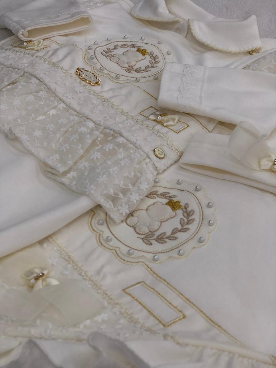 Saída Maternidade Ursa Real Off White - 3 Peças