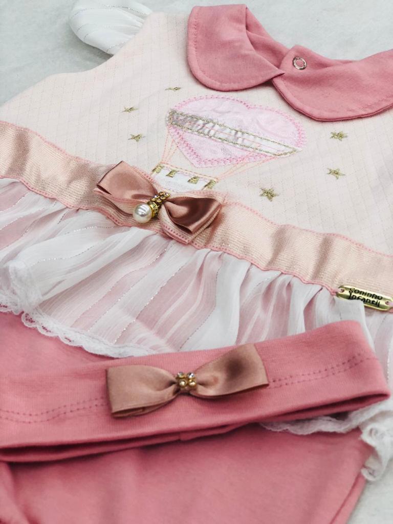 Macacão Com Faixa Rosê e Rosa Claro