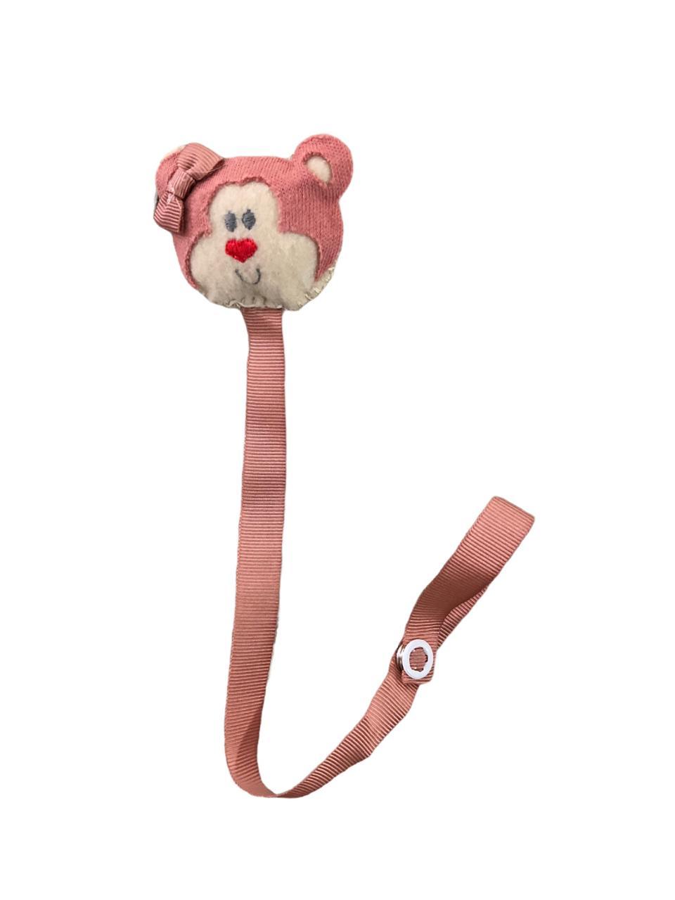 Prendedor De Chupeta Ursinha Rosa Escuro e Bege