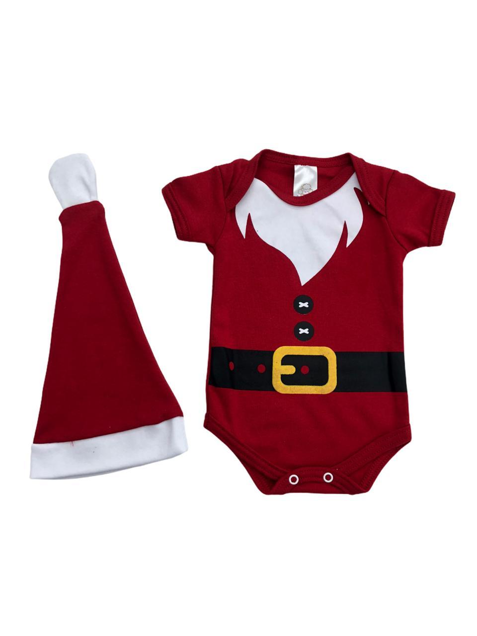 Body Em Algodão Com Gorro Natal Vermelho - Masculino