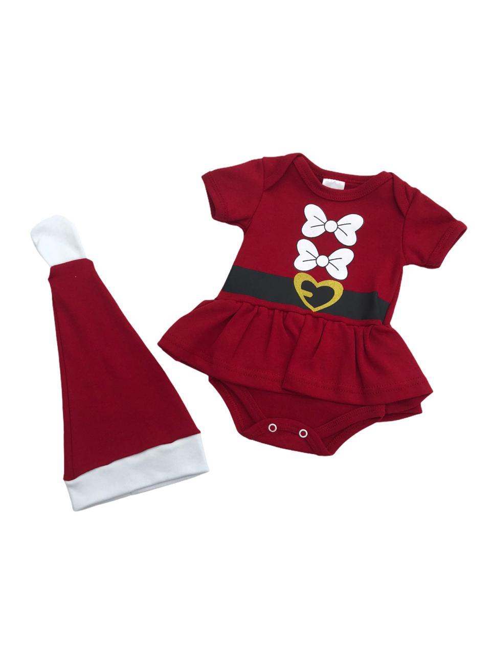 Body Em Algodão Com Gorro Natal Vermelho - Feminino