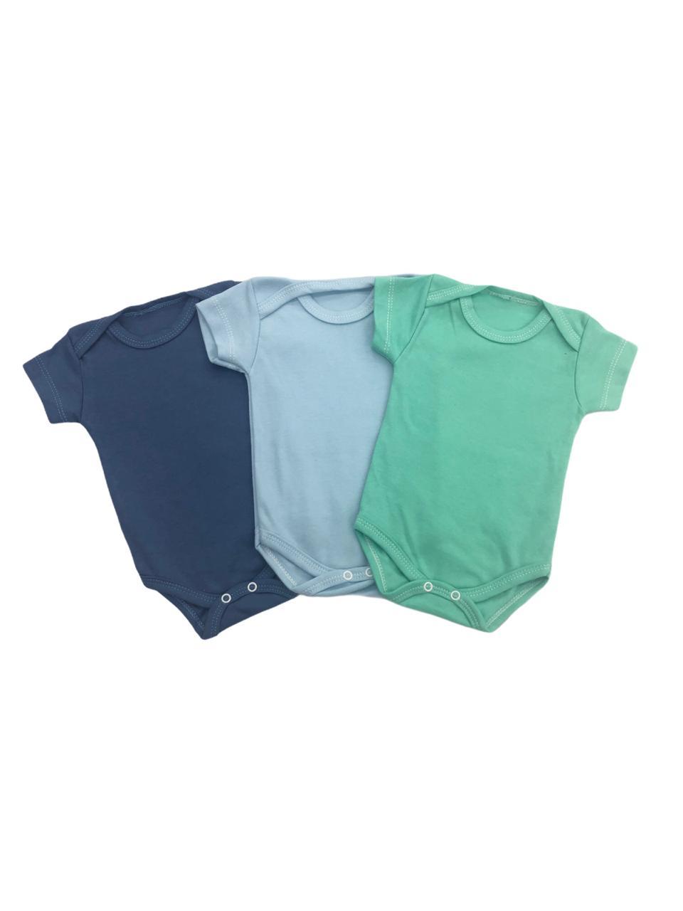 Kit De Bodies Em Suedine Azul Marinho, Azul Bebê e Verde - 3 Unidades