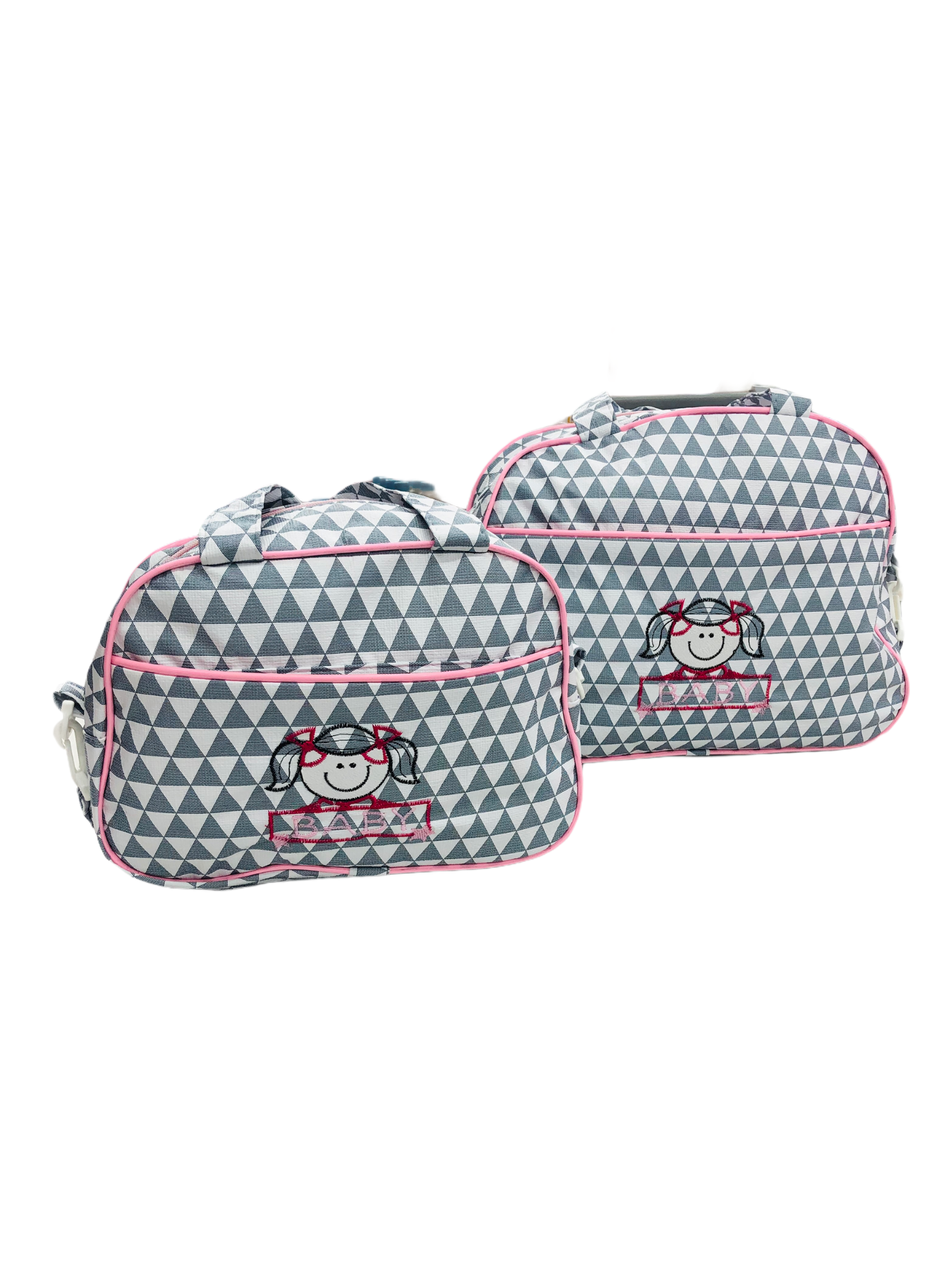 Jogo De Bolsas Bordadas Menina Cinza e Rosa - 2 Unidades